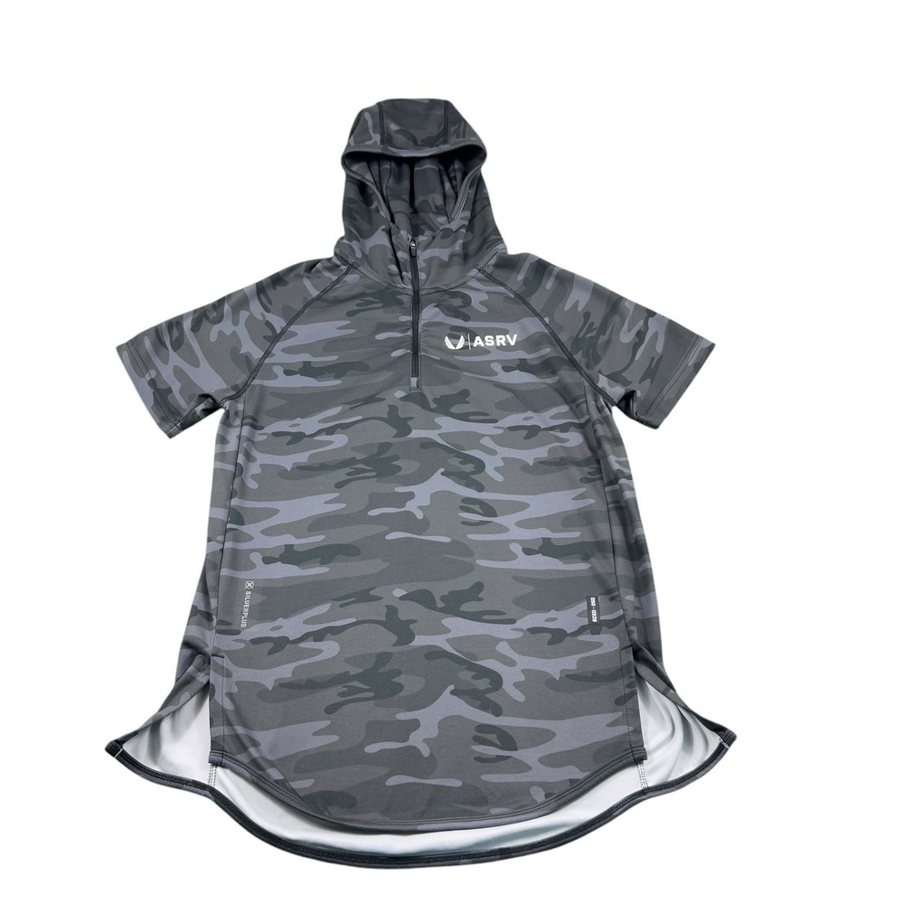 ASRV Shirt Mens XS Black Camo Hooded Short Sleeve Quarter Zip Gym DSG 0328